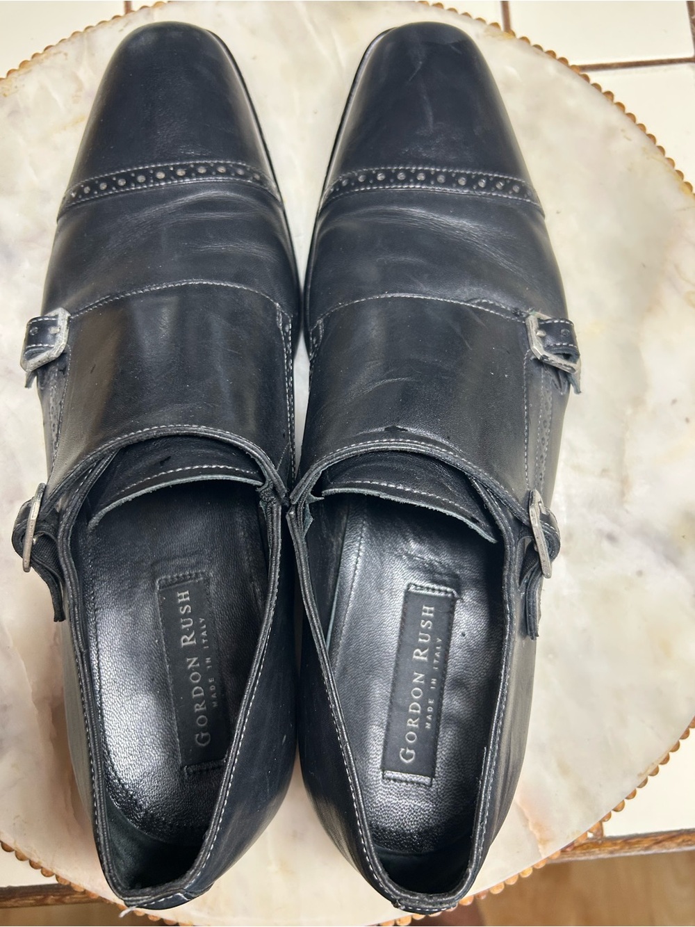 Gordon Rush Black Leather Double Monk Strap Dress Shoes